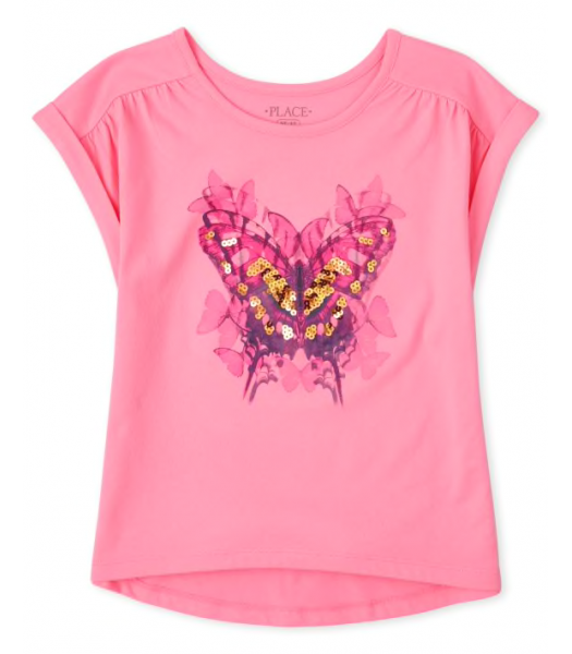 Childrens Place Pink Butterfly Roll Sleeve Top